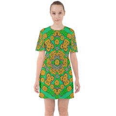 Stars Of Decorative Colorful And Peaceful  Flowers Sixties Short Sleeve Mini Dress by pepitasart