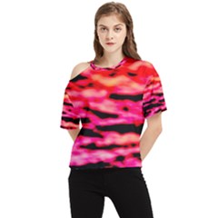 Red  Waves Abstract Series No15 One Shoulder Cut Out Tee by DimitriosArt