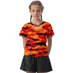 Red  Waves Abstract Series No17 Kids  Front Cut Tee by DimitriosArt