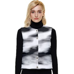 Black Waves Abstract Series No 2 Women s Short Button Up Puffer Vest by DimitriosArt