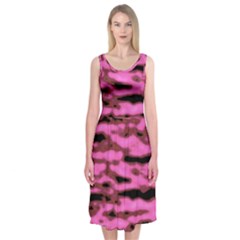 Pink  Waves Abstract Series No1 Midi Sleeveless Dress by DimitriosArt