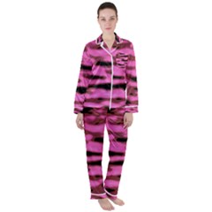 Pink  Waves Abstract Series No1 Satin Long Sleeve Pajamas Set by DimitriosArt