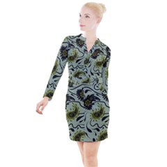 Floral Pattern Paisley Style Paisley Print   Button Long Sleeve Dress by Eskimos