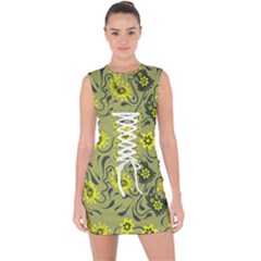 Floral Pattern Paisley Style Paisley Print   Lace Up Front Bodycon Dress by Eskimos