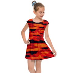 Red  Waves Abstract Series No16 Kids  Cap Sleeve Dress by DimitriosArt