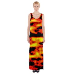 Red  Waves Abstract Series No18 Thigh Split Maxi Dress by DimitriosArt