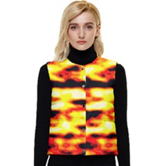 Red  Waves Abstract Series No19 Women s Short Button Up Puffer Vest by DimitriosArt