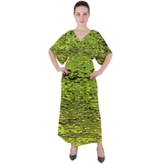 Green Waves Flow Series 1 V-neck Boho Style Maxi Dress by DimitriosArt