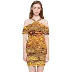 Gold Waves Flow Series 1 Shoulder Frill Bodycon Summer Dress by DimitriosArt