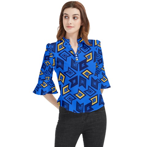 Abstract Pattern Geometric Backgrounds   Loose Horn Sleeve Chiffon Blouse by Eskimos