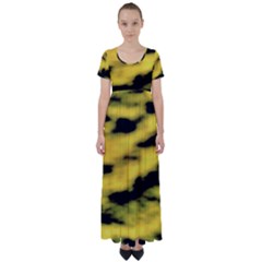 Yellow Waves Flow Series 1 High Waist Short Sleeve Maxi Dress by DimitriosArt