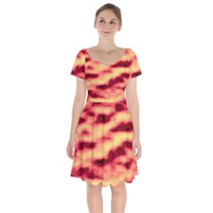 Red Waves Flow Series 3 Short Sleeve Bardot Dress by DimitriosArt