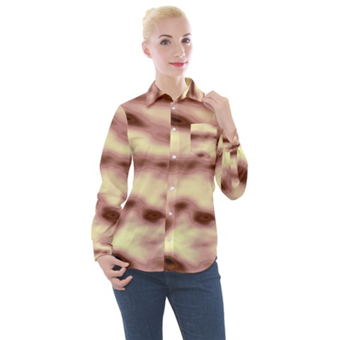 Pink  Waves Flow Series 10 Women s Long Sleeve Pocket Shirt by DimitriosArt