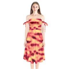 Red Waves Flow Series 4 Shoulder Tie Bardot Midi Dress by DimitriosArt