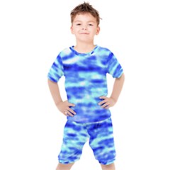 Blue Waves Flow Series 5 Kids  Tee And Shorts Set by DimitriosArt