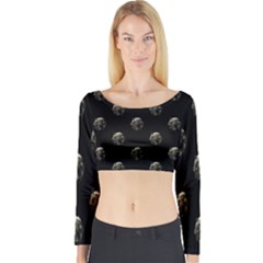 Creepy Head Sculpture With Respirator Motif Pattern Long Sleeve Crop Top by dflcprintsclothing