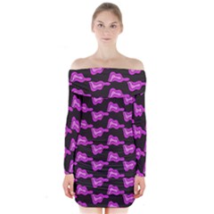 Abstract Waves Long Sleeve Off Shoulder Dress by SychEva