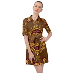 Floral Pattern Paisley Style Paisley Print  Doodle Background Belted Shirt Dress by Eskimos