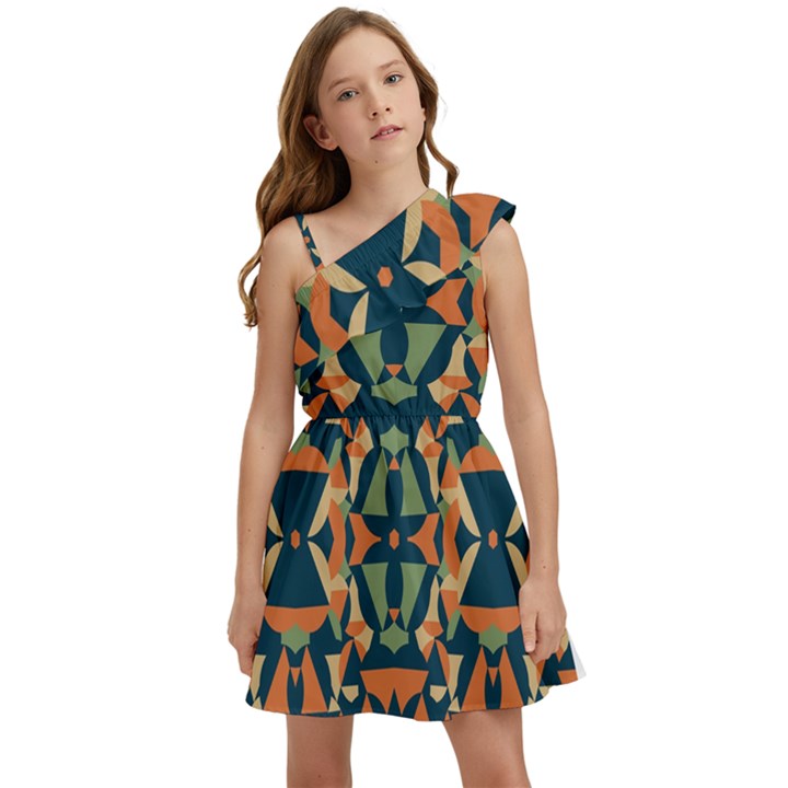 Abstract pattern geometric backgrounds   Kids  One Shoulder Party Dress