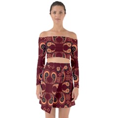 Floral Pattern Paisley Style Paisley Print  Doodle Background Off Shoulder Top With Skirt Set by Eskimos