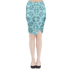 Floral Folk Damask Pattern Fantasy Flowers Floral Geometric Fantasy Midi Wrap Pencil Skirt by Eskimos