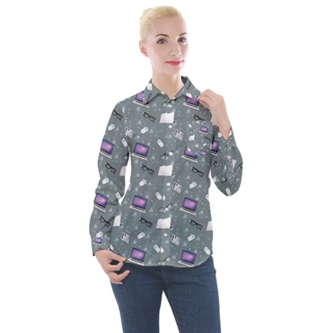 Office Works Women s Long Sleeve Pocket Shirt by SychEva