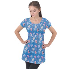Notepads Pens And Pencils Puff Sleeve Tunic Top by SychEva