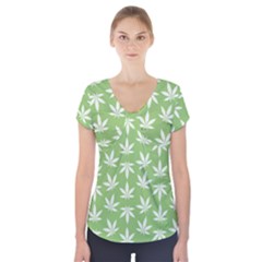 Weed Pattern Short Sleeve Front Detail Top by Valentinaart