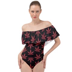 Weed Pattern Off Shoulder Velour Bodysuit  by Valentinaart