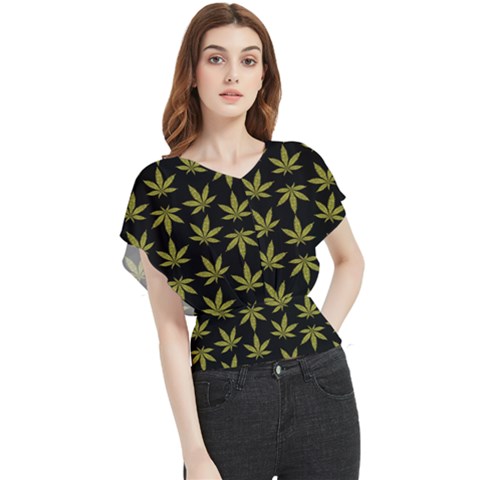 Weed Pattern Butterfly Chiffon Blouse by Valentinaart