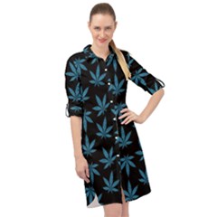 Weed Pattern Long Sleeve Mini Shirt Dress by Valentinaart