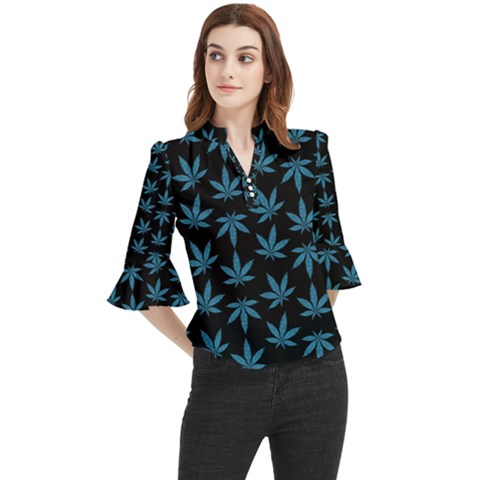 Weed Pattern Loose Horn Sleeve Chiffon Blouse by Valentinaart