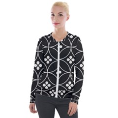 Black And White Pattern Velvet Zip Up Jacket by Valentinaart