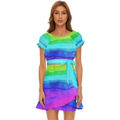 Watercolor Rainbow Puff Sleeve Frill Dress by Valentinaart