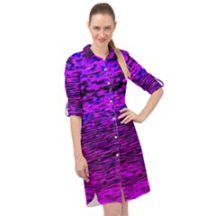 Magenta Waves Flow Series 2 Long Sleeve Mini Shirt Dress by DimitriosArt