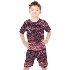 Pink  Waves Flow Series 11 Kids  Tee And Shorts Set by DimitriosArt