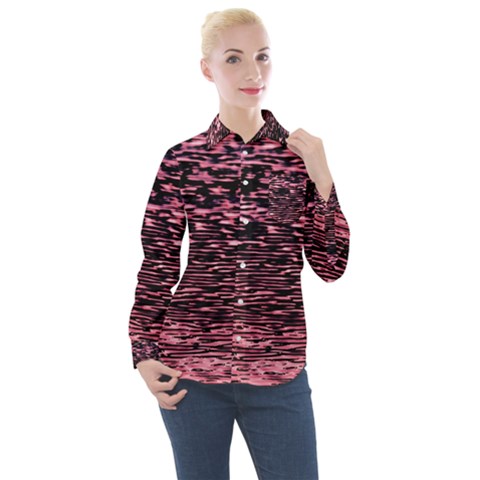 Pink  Waves Flow Series 11 Women s Long Sleeve Pocket Shirt by DimitriosArt
