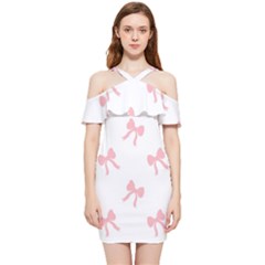 Pink Bow Pattern Shoulder Frill Bodycon Summer Dress by Littlebird