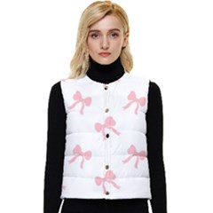 Pink Bow Cute Pattern Women s Short Button Up Puffer Vest by Littlebird