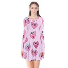 Emoji Heart Long Sleeve V-neck Flare Dress by SychEva
