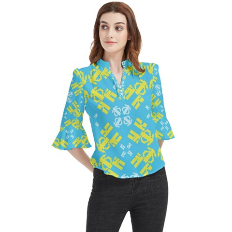 Abstract Pattern Geometric Backgrounds   Loose Horn Sleeve Chiffon Blouse by Eskimos