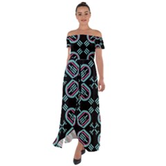 Abstract Pattern Geometric Backgrounds   Off Shoulder Open Front Chiffon Dress by Eskimos