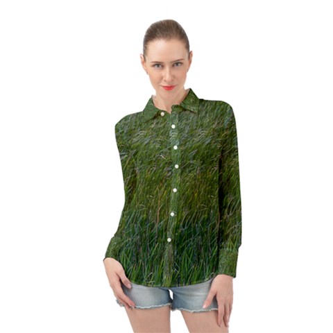 Green Carpet Long Sleeve Chiffon Shirt by DimitriosArt
