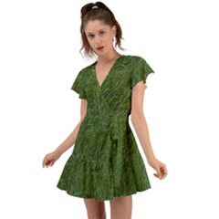 Green Carpet Flutter Sleeve Wrap Dress by DimitriosArt