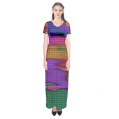 Puzzle Landscape In Beautiful Jigsaw Colors Short Sleeve Maxi Dress by pepitasart