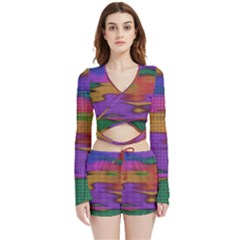 Puzzle Landscape In Beautiful Jigsaw Colors Velvet Wrap Crop Top And Shorts Set by pepitasart