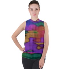 Puzzle Landscape In Beautiful Jigsaw Colors Mock Neck Chiffon Sleeveless Top by pepitasart