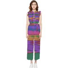Puzzle Landscape In Beautiful Jigsaw Colors Women s Frill Top Chiffon Jumpsuit by pepitasart