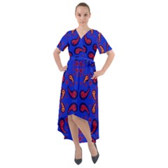 Floral Pattern Paisley Style  Front Wrap High Low Dress by Eskimos