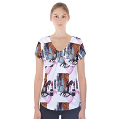 Fashion Faces Short Sleeve Front Detail Top by Sparkle